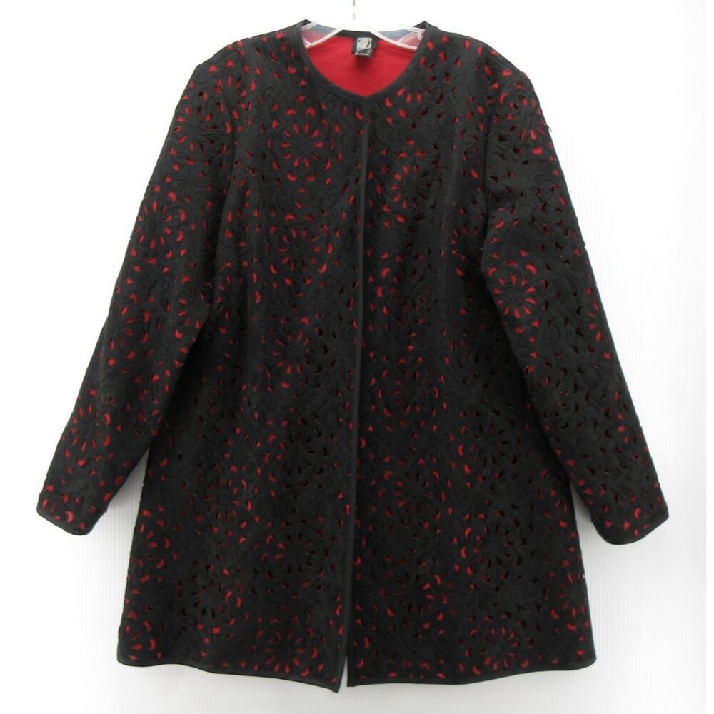VINTAGE Gumps San Francisco Jacket Large Open Coat Artsy Laser Cut